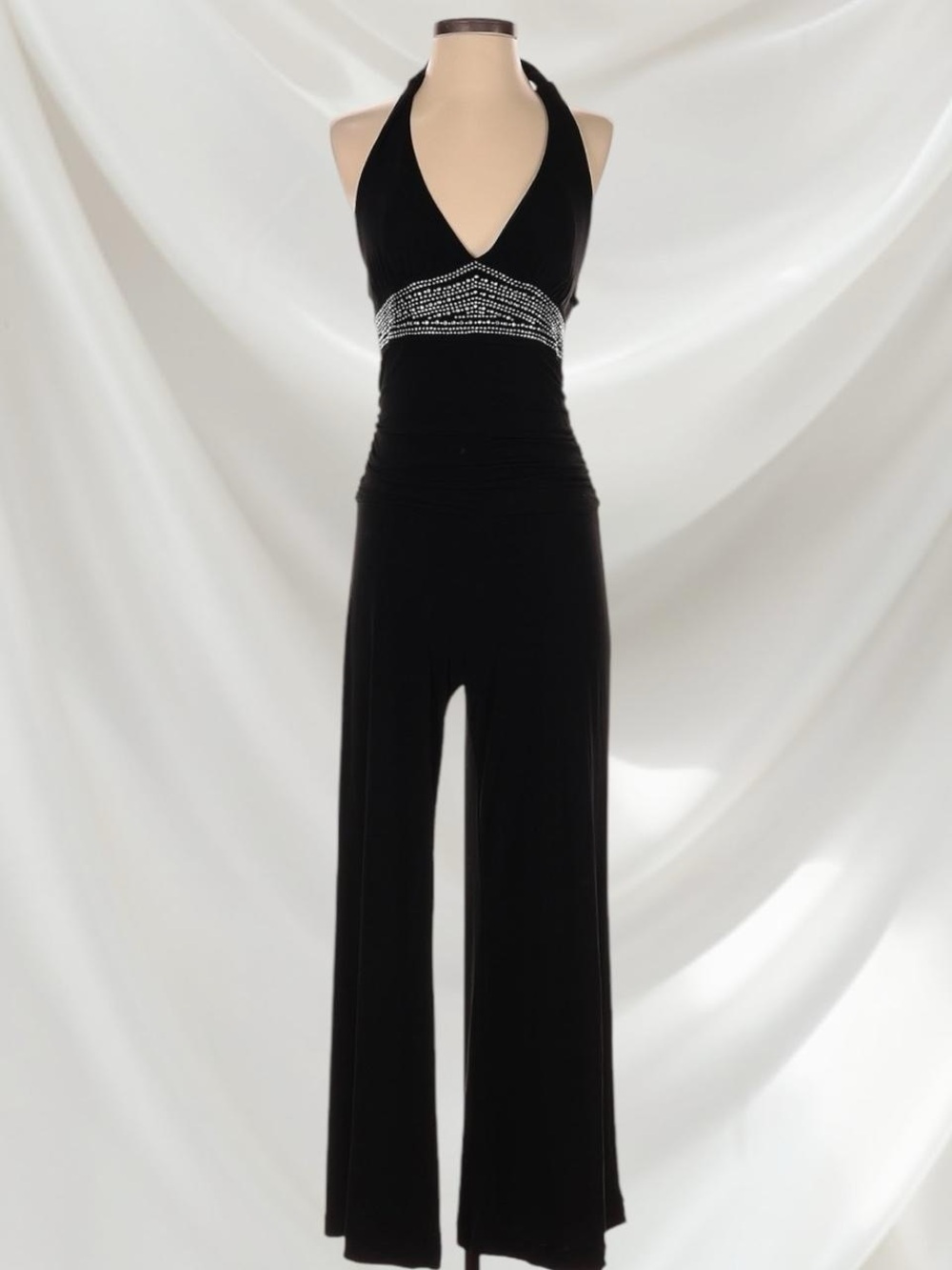 Black Halter Jumpsuit with Embellished Waist